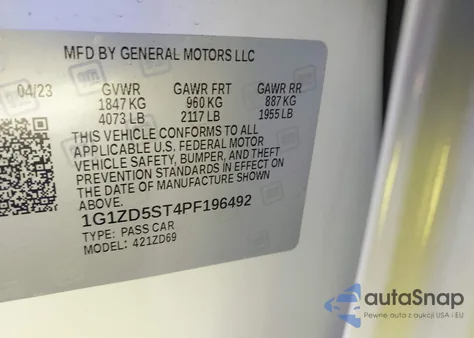 2023 Chevrolet Malibu Fwd 1Lt из США, поврежденный, VIN 1G1ZD5ST4PF196492